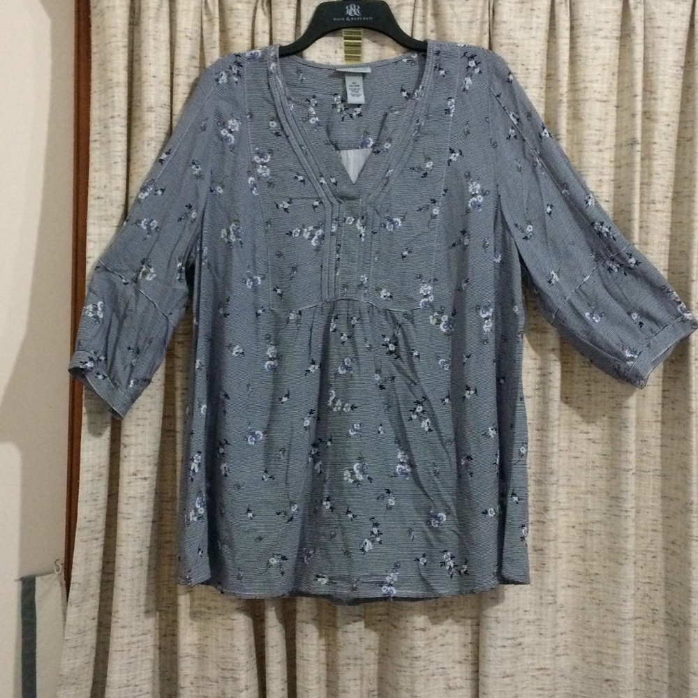 Catherines Floral Stripe Pullover Blouse - 14/16W